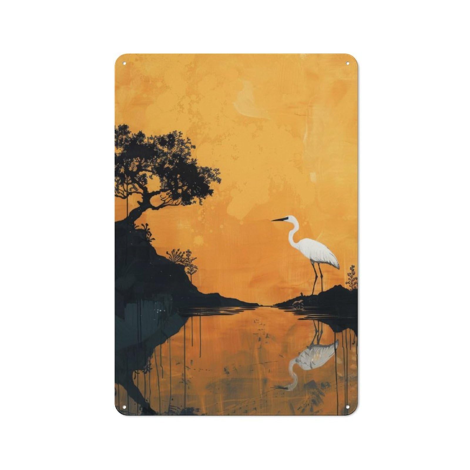 Junmoney Style-7 Rustic Metal Sign 30X20cm Featuring Heron Yellow Serenity For Hallway Wall, A Decorative Gift For A Newly Furnished Hallway