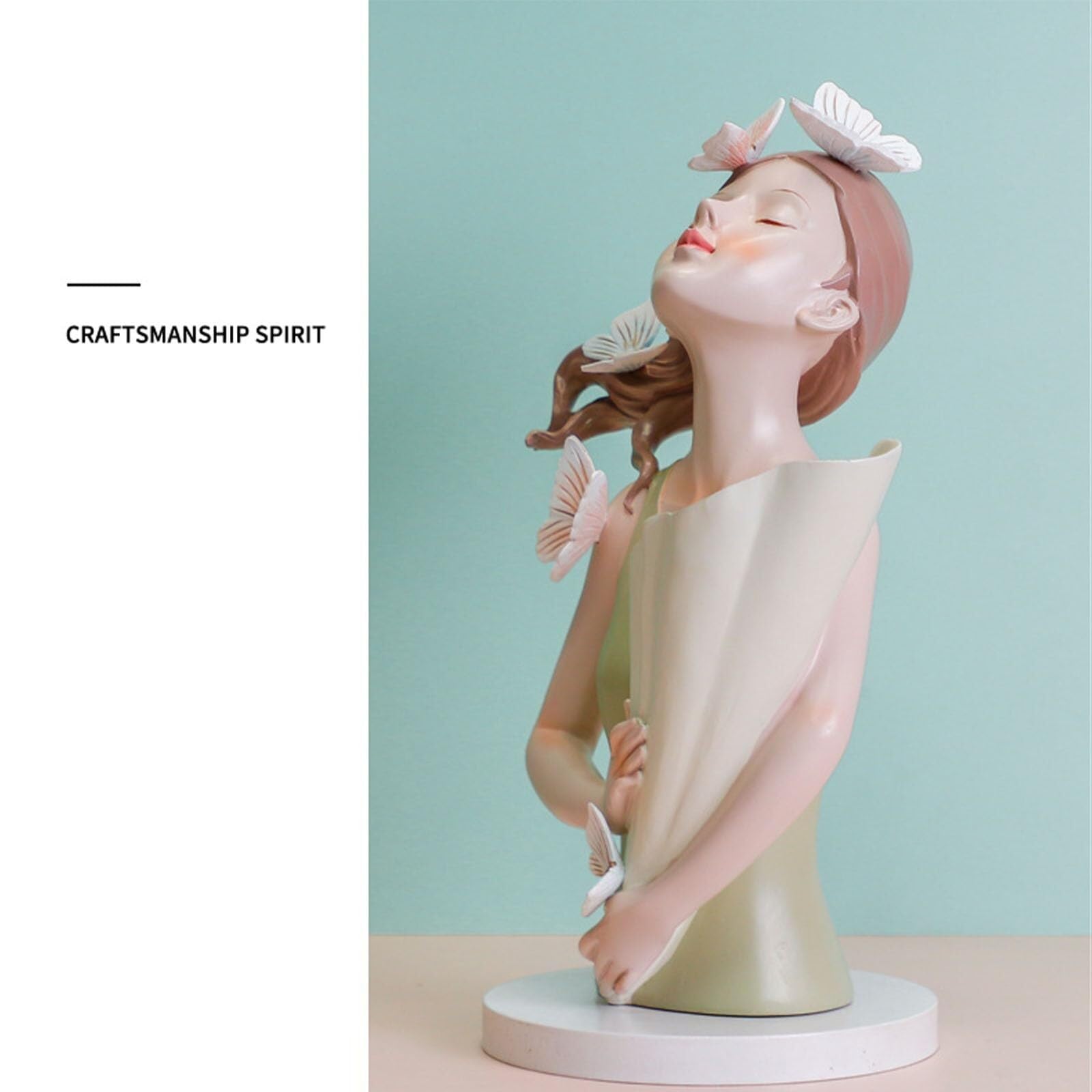 Regali per donna Elegante statua di ragazza in stile nordico con decorazione a farfalla e fiori artificiali al centrotavola Decorazione da scaffale(Gray)