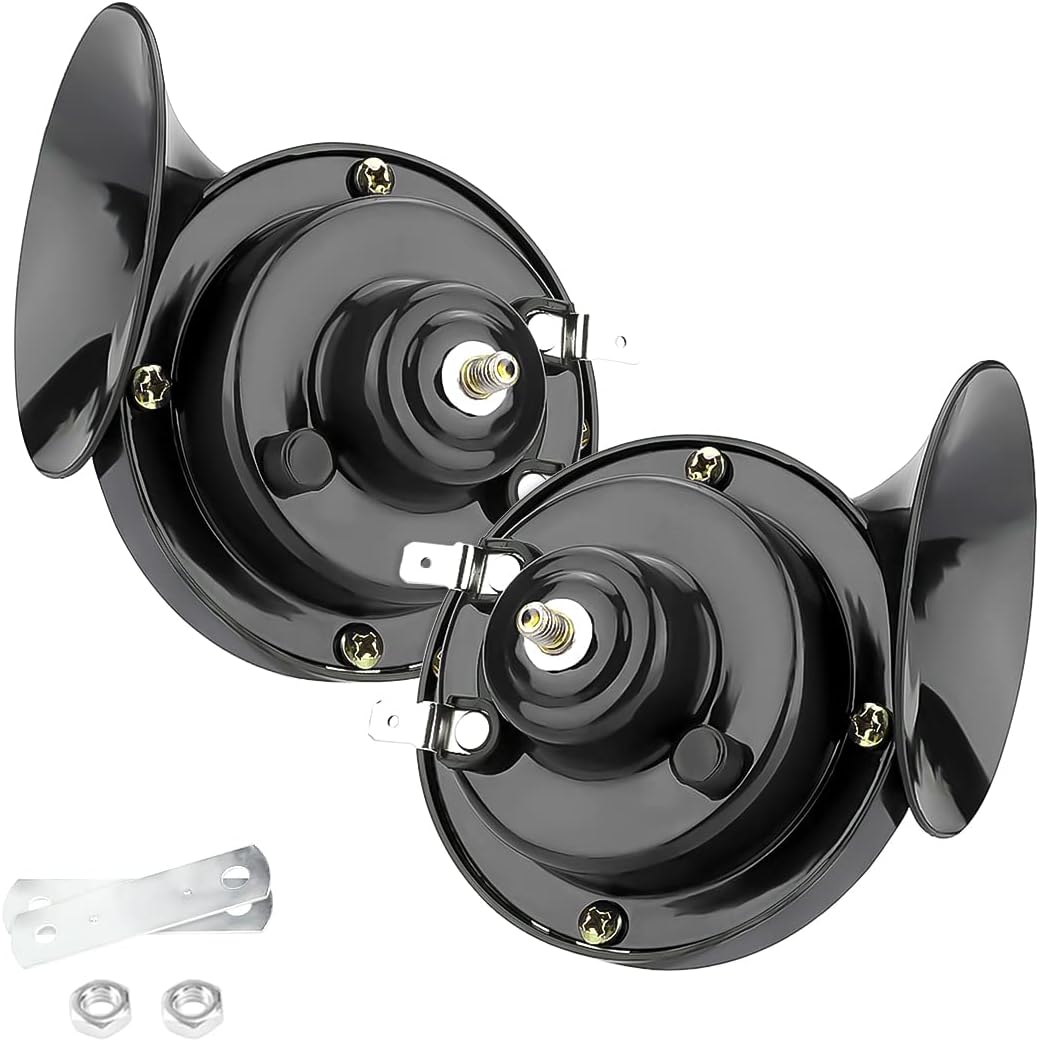 2PCS Super Loud Train Horns, Car Air Electric Snail Double Horn, 12V Waterproof Air Horns Replacement Kit, Automotive Accessories Universal for Car, Motorcycle, Truck, Bike, Boat (Black)
