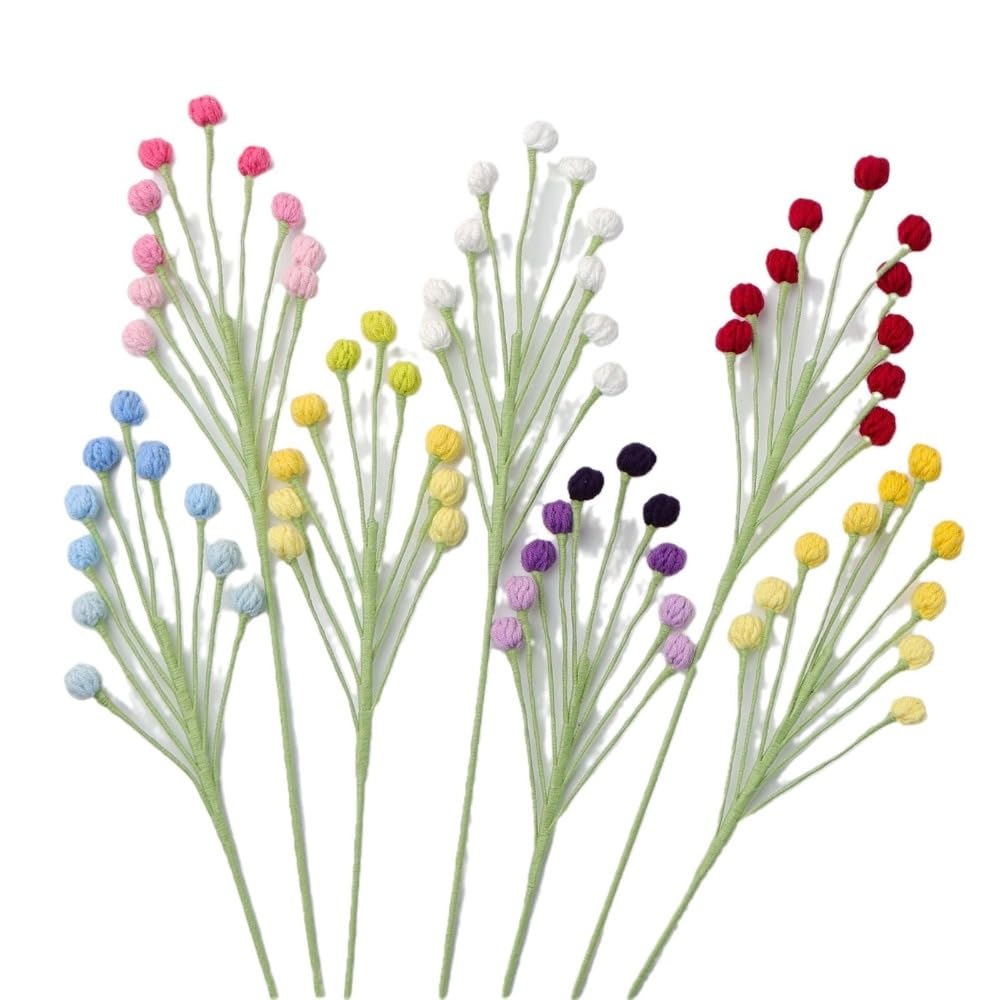 MAIKAILE Handmade Crochet Snowberry Stems Artificial Berry Home Decor Gift