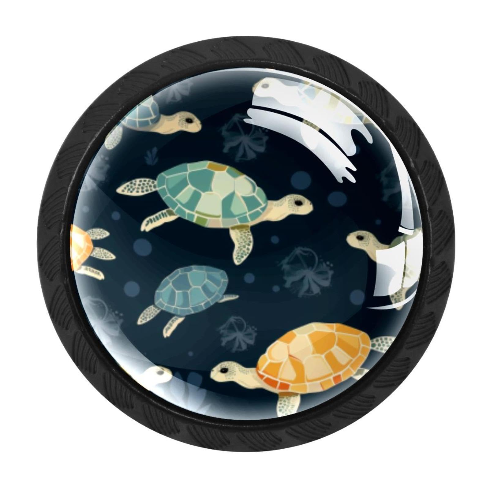Chenzzzz Multicolored 01 4Pcs Sea Turtle Dresser Knob Round Glass Drawer Knobs Pulls Cabinet Handle For Home Kitchen Office Bathroom Wardrobe Cupboard