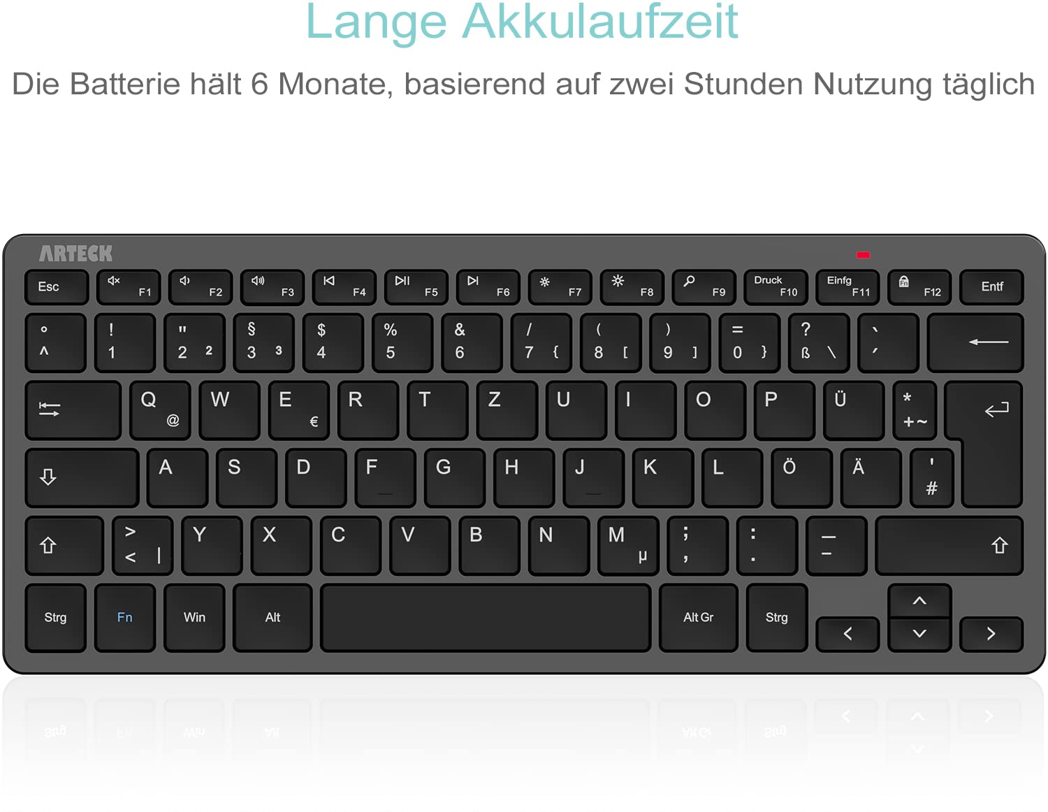 Arteck Wireless Keyboard, German QWERTZ Layout Compact USB 2.4GHz Mini Wireless Keyboard with Multimedia Keys, Compatible with PC, Notebook, Laptop, Windows 11, 10, 8, Black - 5