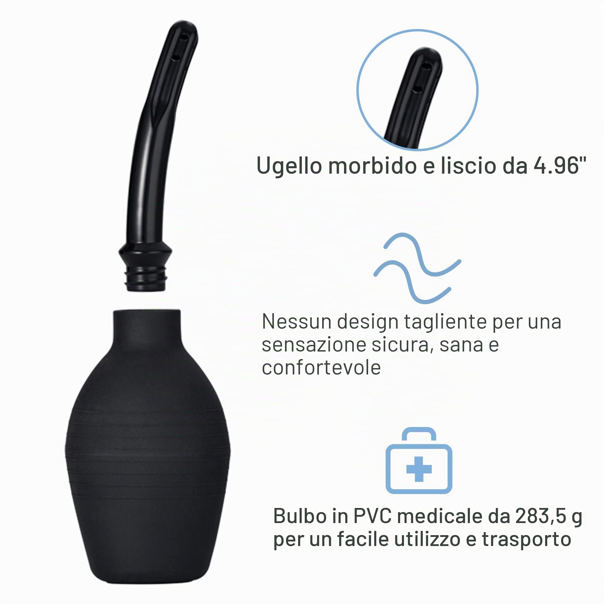 TopQuaFocus 294ml Lampadina per clistere Lampadina per doccia anale Caffè per clistere per uomo Donna Pulizia punte da 4,8' (nero)