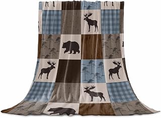 Flannel Fleece Blanket 32" x 47", Blue Checkered Cabin Microfiber Cozy Soft Throws for Women, Farmhouse Forest Brown Buffalo Plaid Lightweight Throw Blankets for Couch, Sofa, Bed, Living Room, Bedroom