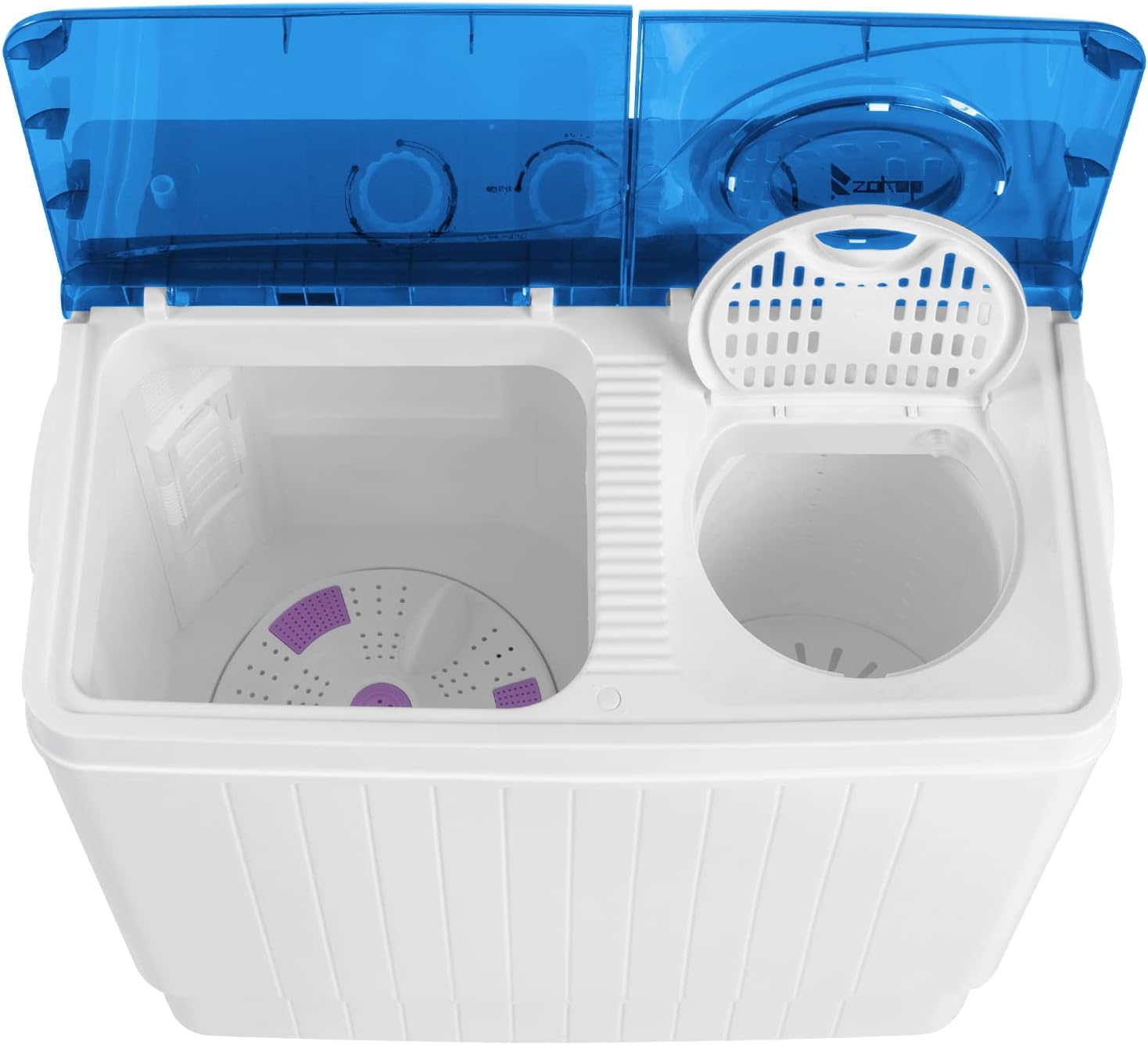 Twin Tub with Built-in Drain Pump XPB65-2288S 26Lbs Semi-Automatic Twin Tube Washing Machine for Apartment, Dorms, RVs, Camping and More, White&Blue US Standard