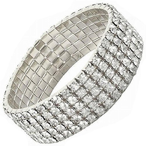 royalwedding Vegas Clear Austrian Rhinestone Crystal Stretch Bangle Bracelet 5 Row Silver