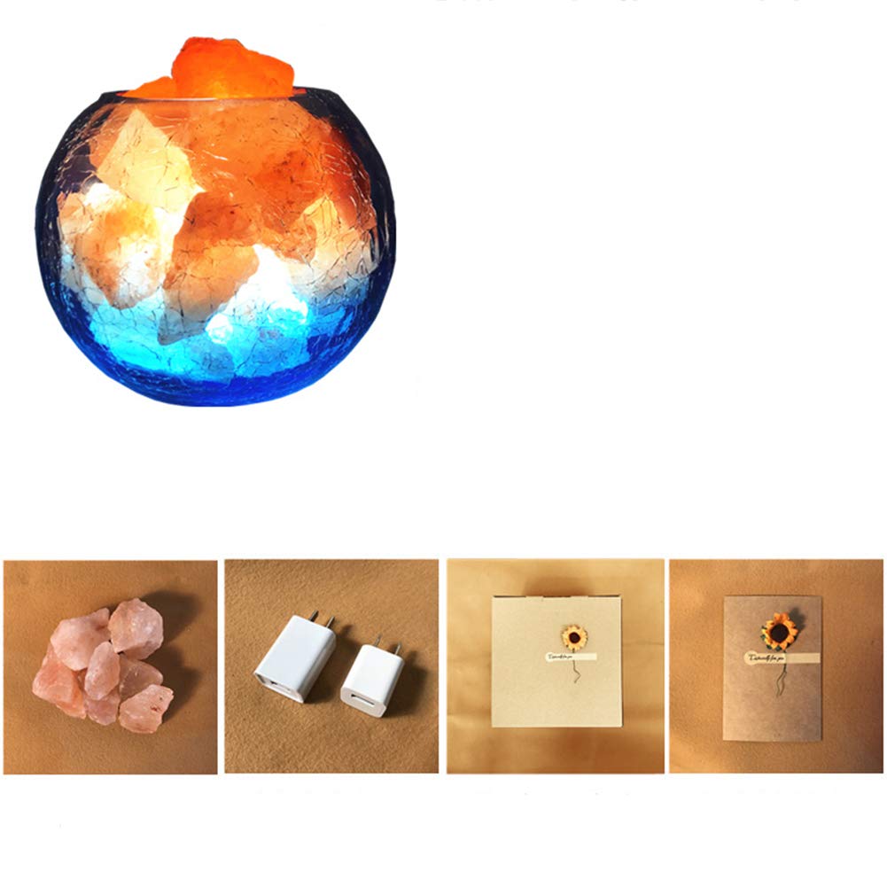 Lámpara De Sal Volcánica del Himalaya, Pantalla De Cristal Redonda, Alimentada por USB, Luz Creativa para La Noche Junto A La Cama, 15 × 15 × 12 Cm