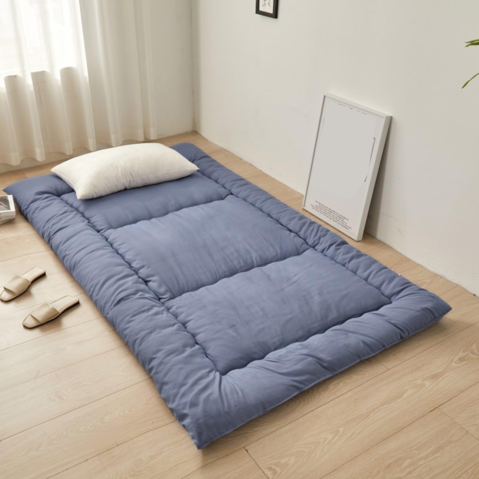 Colchón portátil enrollable para suelo, colchón individual tatami para dormitorio, niños, adultos, estudiantes (azul, 100 x 190 cm)