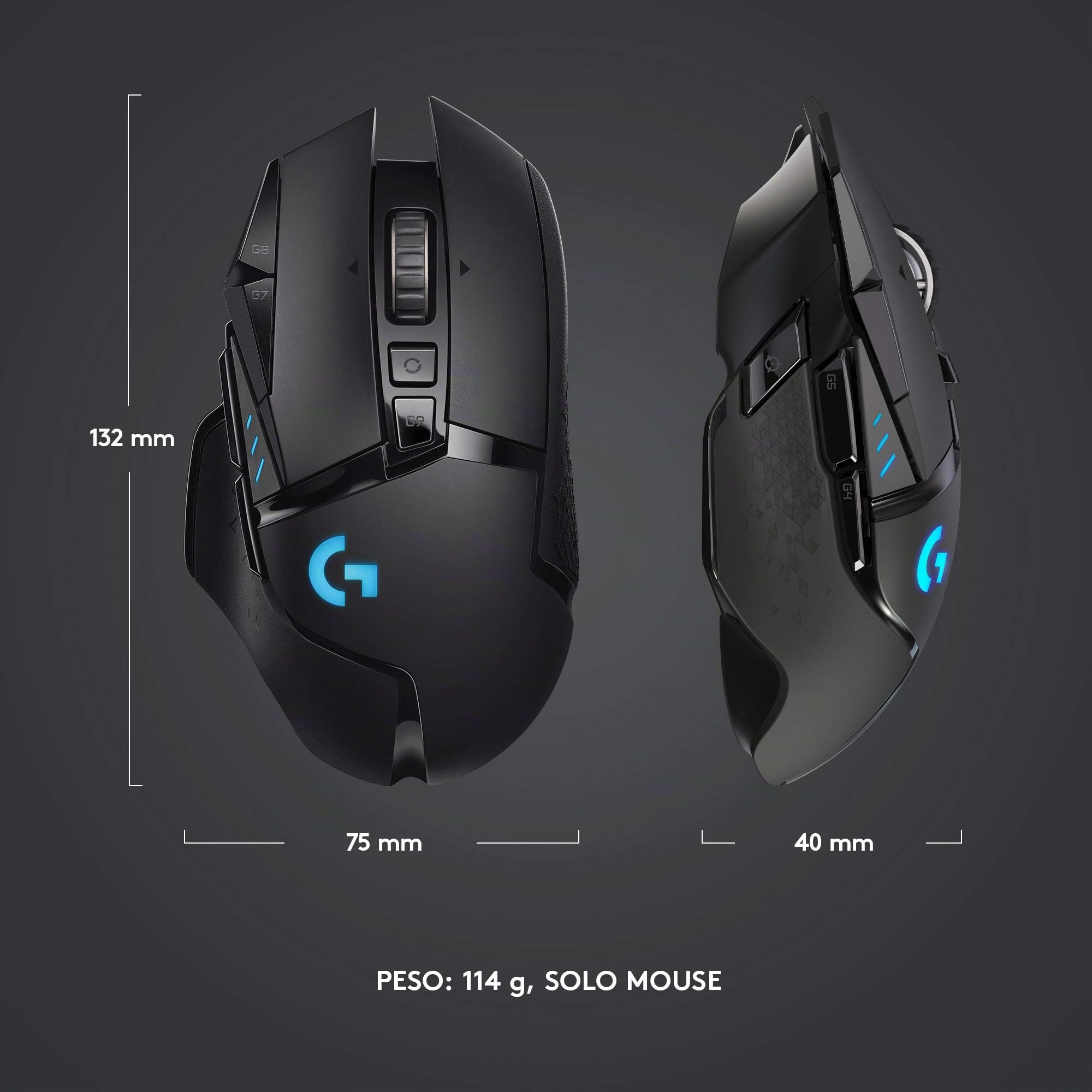 Logitech G G502 Mouse Gaming Wireless LIGHTSPEED, Sensore HERO 25K, 25600 DPI, RGB, Design Leggero, 11 Pulsanti Programmabili, Batteria Lunga Durata, Memoria Integrata, Compatibile PC/Mac/Laptop,Nero