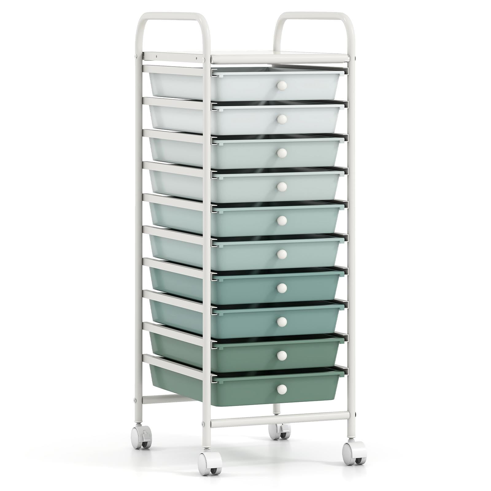 RELAX4LIFE Craft Organizers and Storage Cart with 10 Drawers Gradient Green