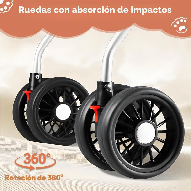 Simcat Cochecito para mascotas para perros pequeños, gatos, cochecito plegable para perros medianos con ruedas de goma resistentes al desgaste de 360° (rosa)