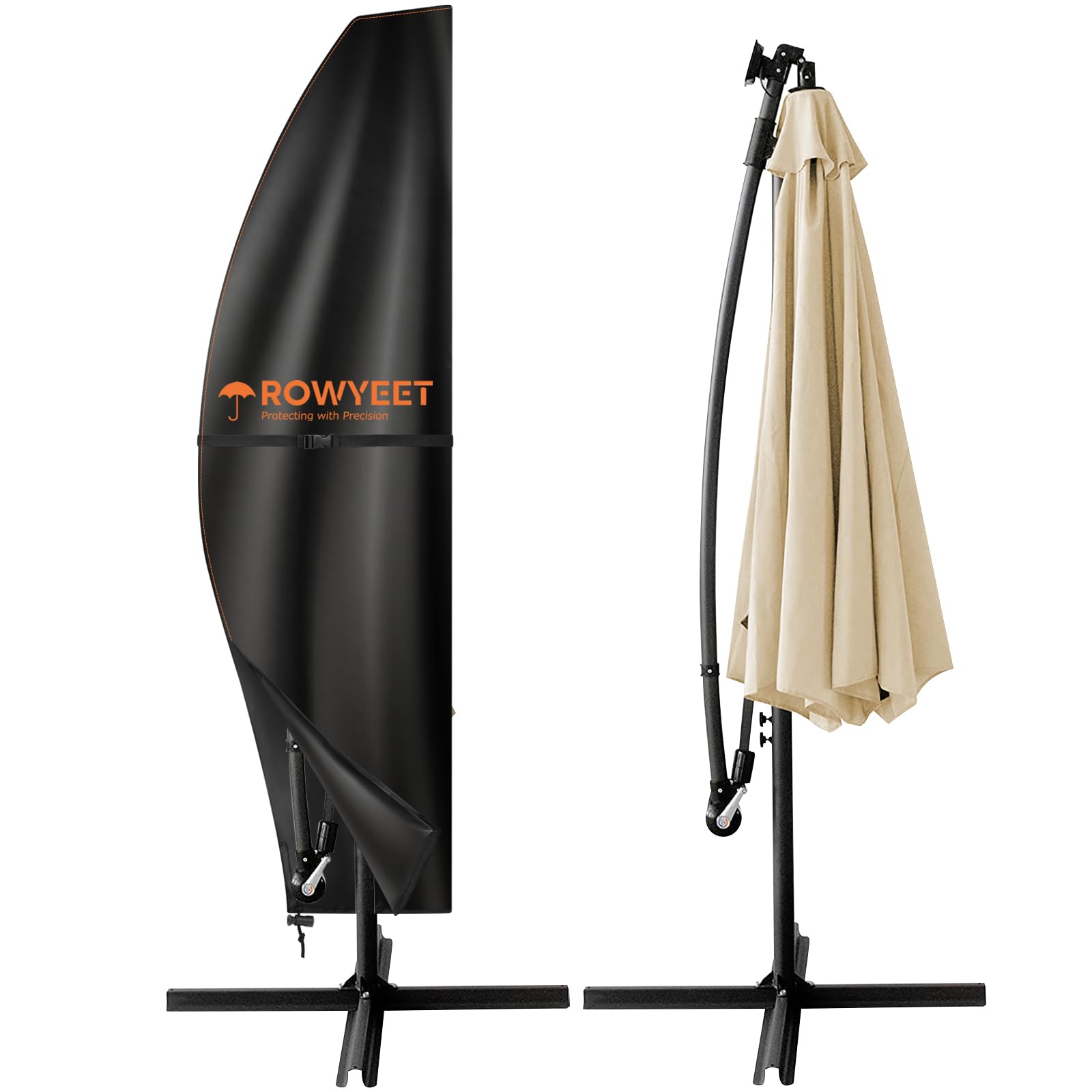ROWYEET Patio Umbrella Cover Parasol Cover 420D (420D Black+Orange, Fits Cantilever Umbrella up to 13′ (R) / 10′ (S))