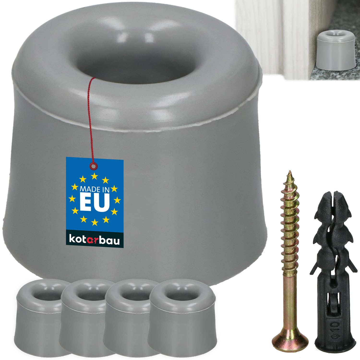 Kotarbau Gray Set Of 4 Door Stoppers Floor For Screwing – Grey – 27 Mm – Floor Door Stopper – Floor Mounting – Door Stopper – Made Of Rubber