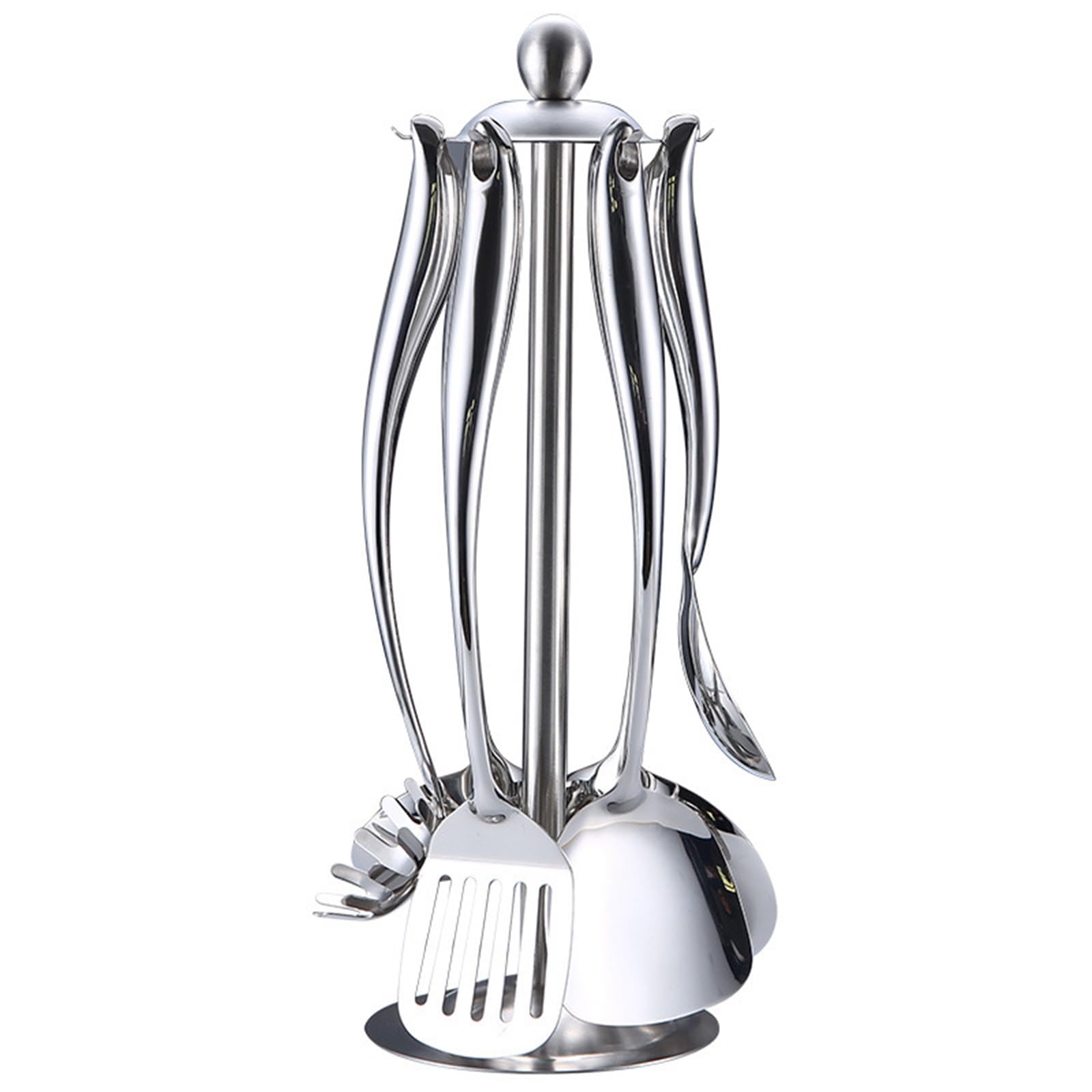 Generisch Küchen Kochutensilien Set Edelstahl, Hitzebeständig, Spülmaschinenfest, mit Halter, Verbrühungssicherer Wärmeisolierter Griff