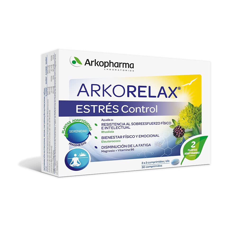 Arkopharma Arkorelax Estrés Control 30 Comprimidos, para la Tensión Puntual e Intensa, con Extracto de Plantas, Cansancio y Sobrecarga Laboral, Rendimiento Físico y Mental, Complemento Alimenticio