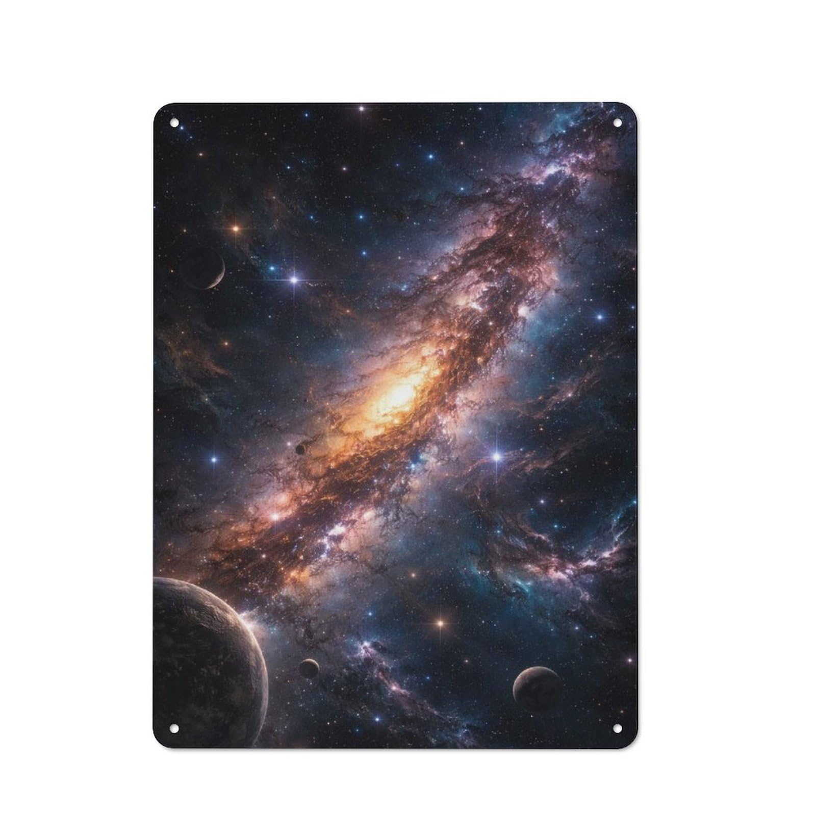 Junmoney Style-1 Tin Wall Plaque 40X30cm With Vibrant Nebula With Planets For Hallway Wall, Suited To Wall Displays In Hallways And Entrance Areas