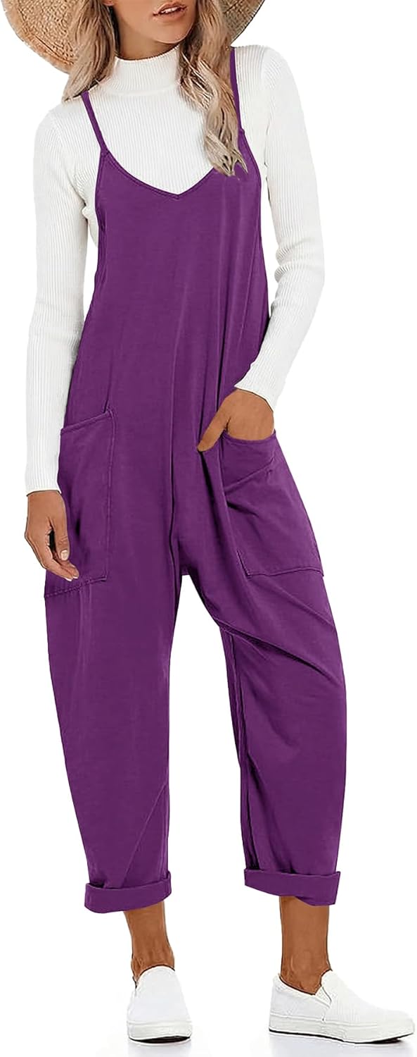Muchpow Women's V Neck Sleeveless Jumpsuits Spaghetti Straps Harem Long Pants Overalls With Pockets - Image 5