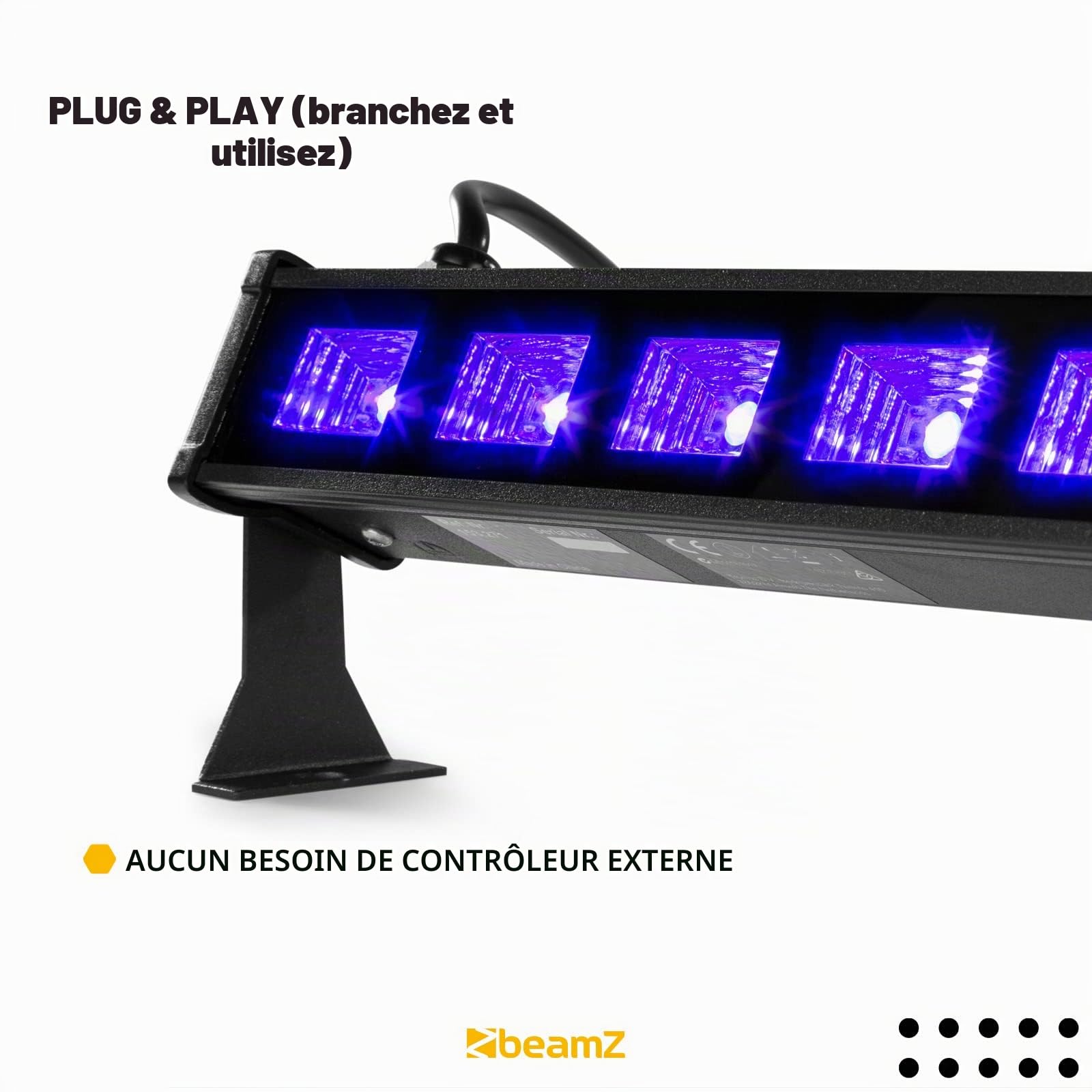 BeamZ Barre LED UV BUV63-6 LED UV, Puissance 3 Watts chacune, Consommation 20W, Très Légère, Facile à Transporter, Idéale pour les Soirées à Thème