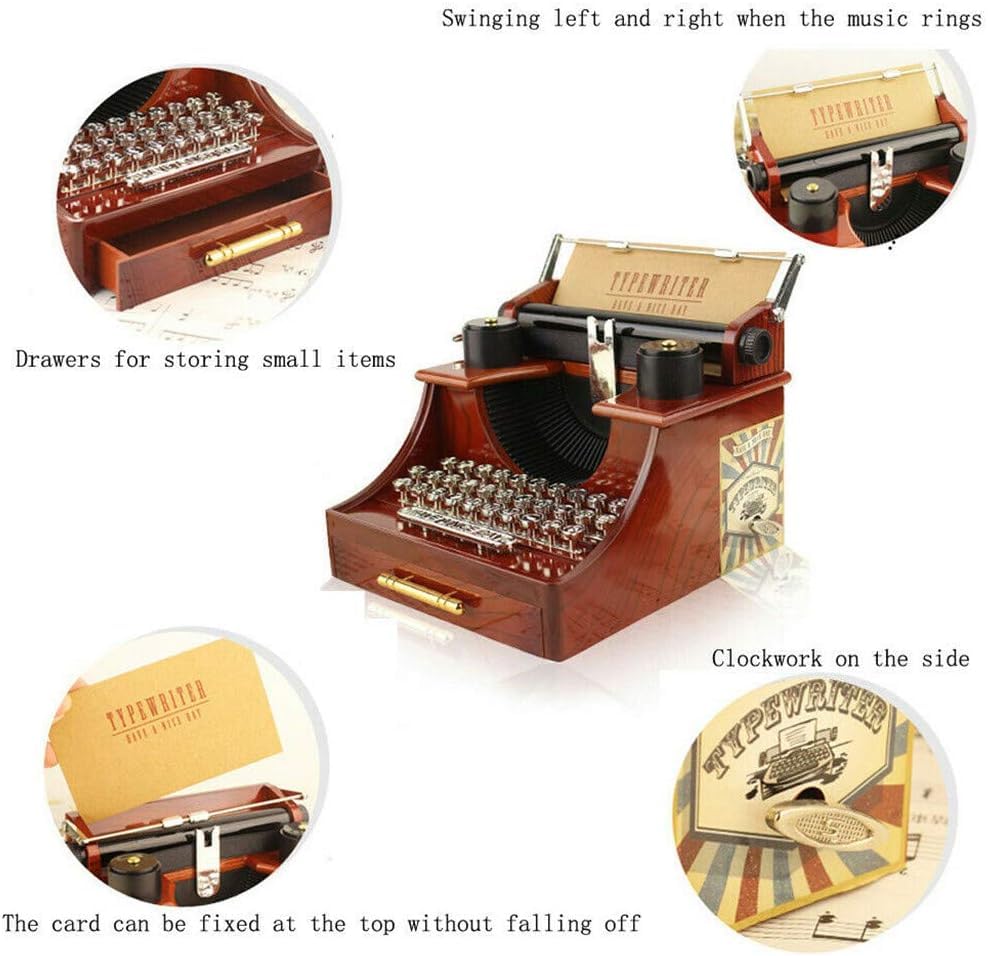 Image of AUGEN Exclusive Music Box Musical 360 rotatable Carousel Children's Wooden Men and Women Birthday Creative Christmas Valentine's Day Gift Home Decoration (Typewriter)