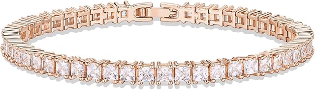 PAVOI 14K Gold Plated Princes Cut Cubic Zirconia Classic Tennis Bracelet | Gold Bracelets for Women | 3mm CZ, Size 6.5-7.5 Inch