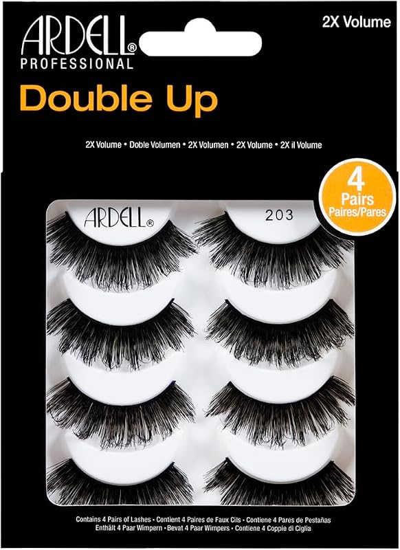 Ardell Double Up 203 Cílios postiços pretos de volume dramático, pacote com 4 pares