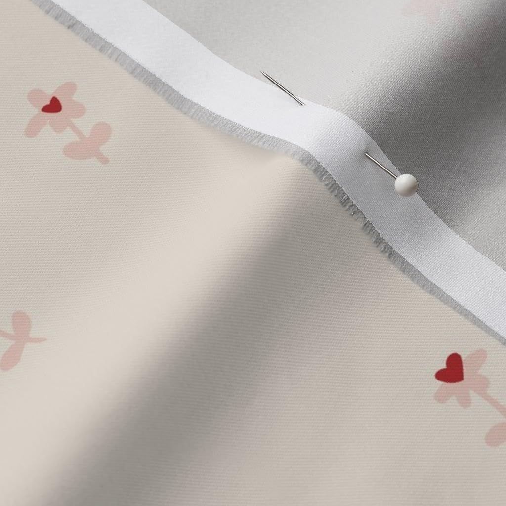Spoonflower Fabric - Valentines Day Floral Ditsy Daisies Cream Pink Flowers Red Small Printed on Organic Cotton Sateen Fabric by The Yard - Sewing Quilting Apparel Home Decor