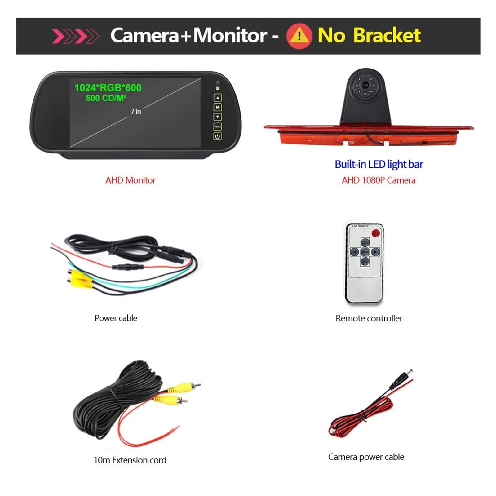 Zestaw Kamery Cofania AHD 1080P Ze Światłem Hamowania Z Monitorem Lustrzanym Wbudowana Listwa Świateł LED WyraźNy Obraz(Snap on Mount)