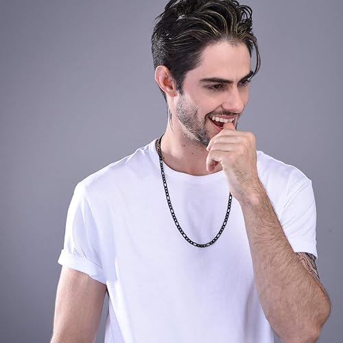 Miniatura 3 de PROSTEEL 316L Stainless Steel Figaro Chain Necklace for MenWomen, Black18K Real Gold Plated, 4mm to 13mm, 14inch to 30inch, Come Gift Box