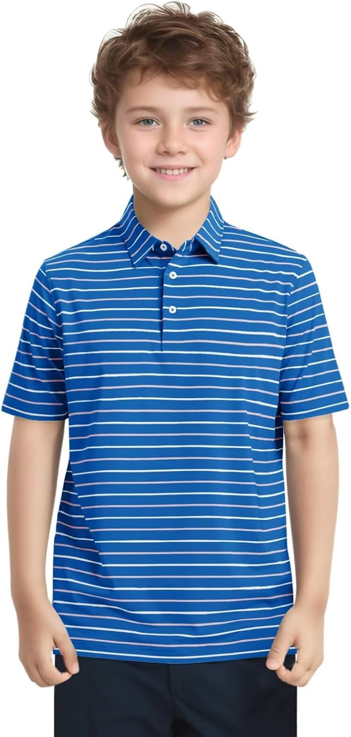 M MAELREG Boys Polo Shirt Short Sleeve Performance Moisture Wicking Dry fit Casual Striped Golf Shirts for Boys