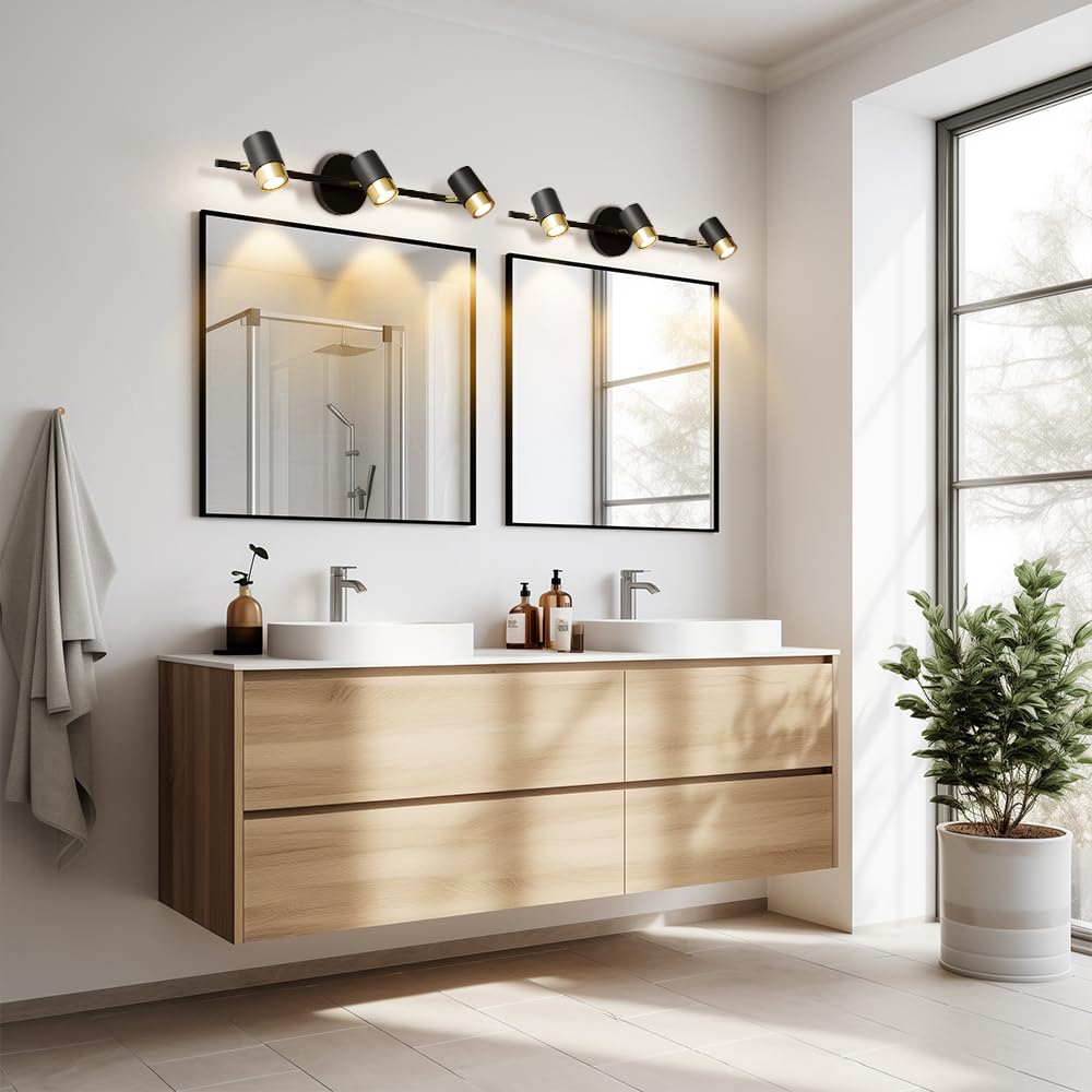 Aplique de pared negro, ajustable de 3 luces, luz de tocador, luz de cuadro, lámpara de arte moderno de 22 pulgadas, luz de montaje en pared cableada, luces puntuales giratorias para sala de estar