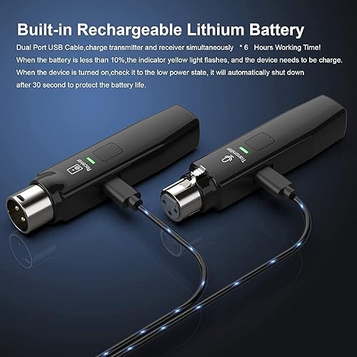 Miniatura 6 de Sistema inalámbrico de micrófono, adaptador de micrófono inalámbrico de 2.4 GHz, transmisor XLR inalámbrico recargable y receptor compatible con