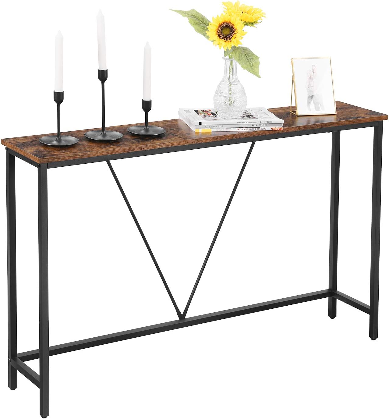 VASAGLE Console Table for Hallway, Slim Sofa Table for Living Room, Hallway Table, Easy Assembly, Rustic Brown and Ink Black LNT020B01