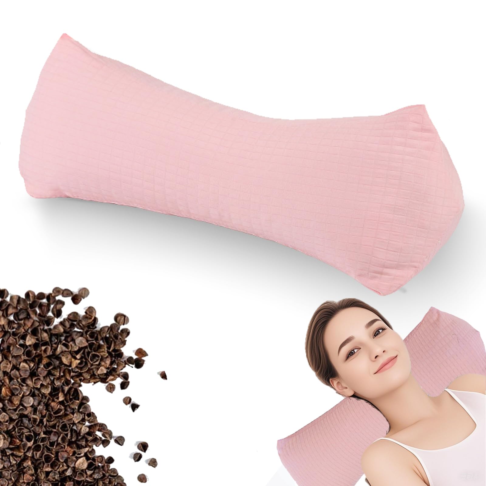 JQARCH Buckwheat Neck & Cervical Pillows, Buckwheat Hulls Adjustable Roll Pillow, with Inner Liner Cervical Bolsters, Office Waist Support & Lunch