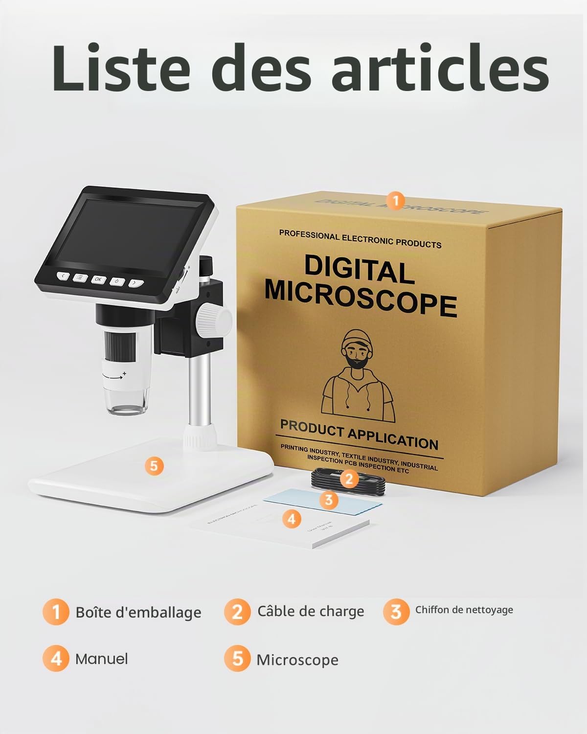 AOPICK Microscope Numérique, 4.3'' IPS Microscope à Grossissement 50X-1000X, 1080P FHD Monnaie Microscopeavec 8 Lumières LED et Batterie Rechargeable, Compatible avec Les Systèmes MacOS et Windows