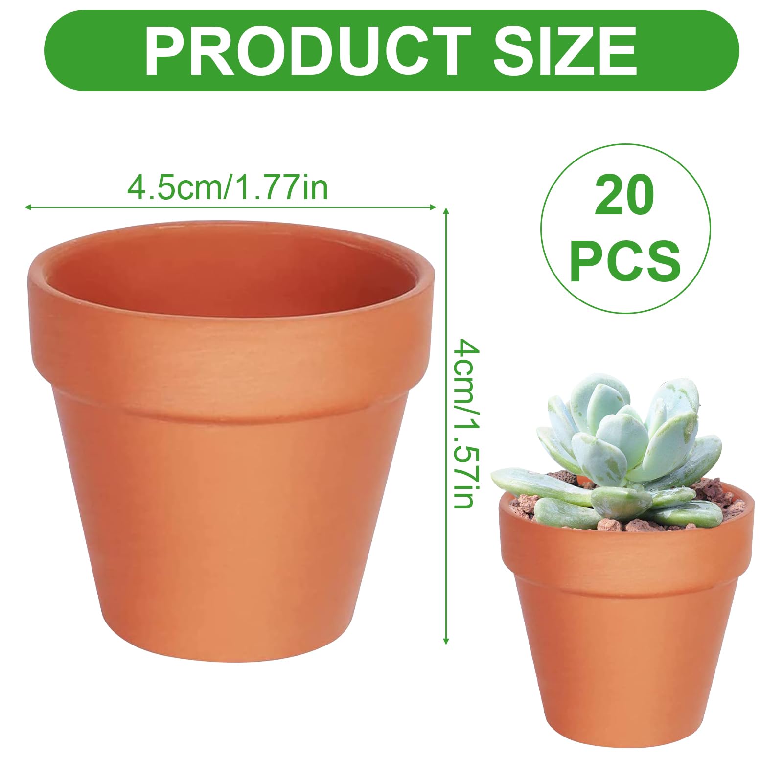 JRYGAC Pack of 20 Round Propagation Pots, Terracotta Flower Pot with Drainage Hole, 4.5 x 4.5 cm Clay Pots, Small, Mini - Image 2