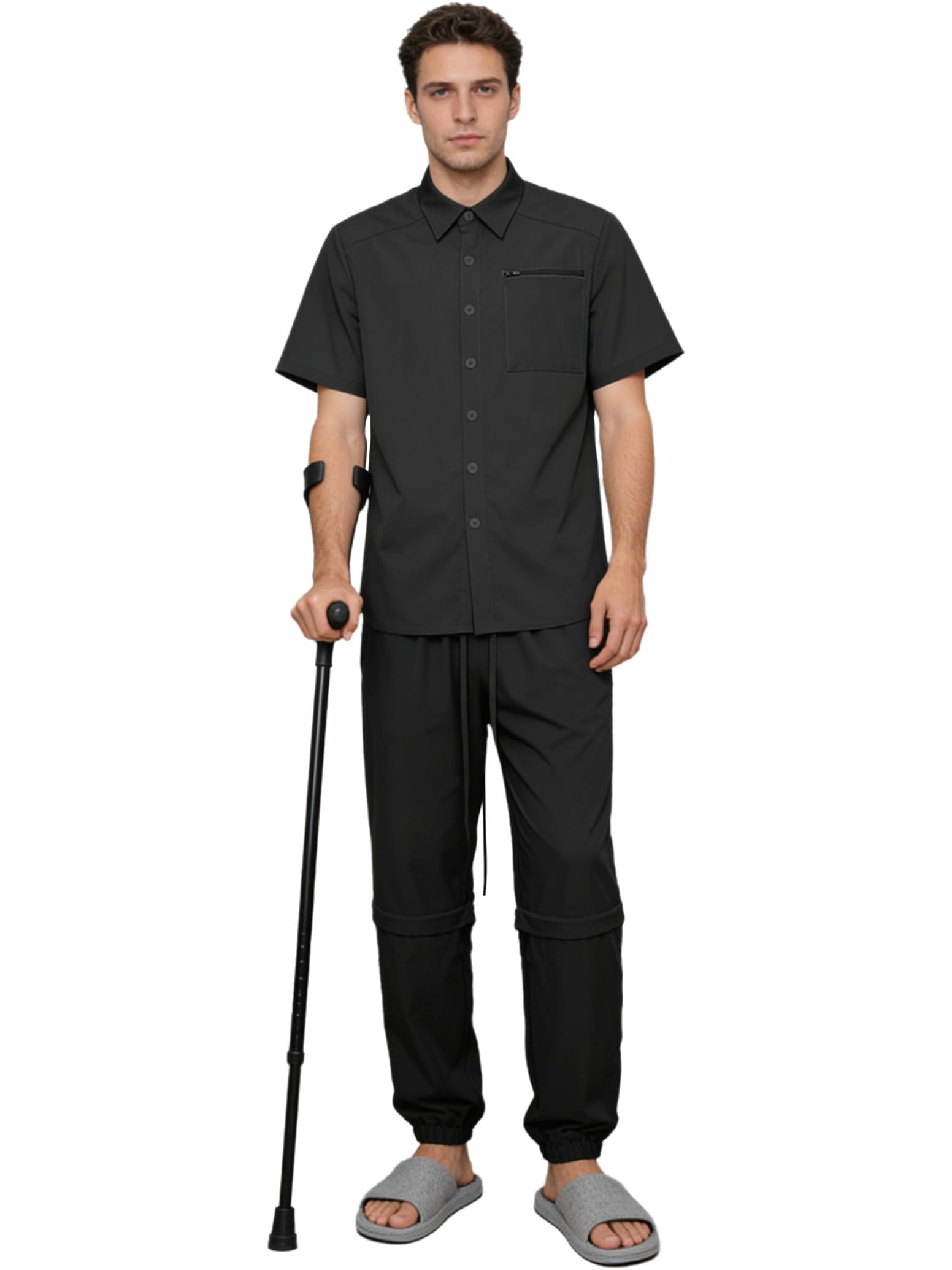 inlzdz Herren Zweiteilier Adaptive Kleidung Set Kurzarm Shirt Tear Away Hose für Patienten nach Operationen Senioren