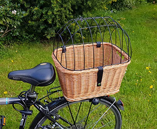 Tigana - Hundefahrradkorb für Gepäckträger aus Weide mit Gitter 44 x 34 cm Eckig Natur (N-S) (ohne Kissen)