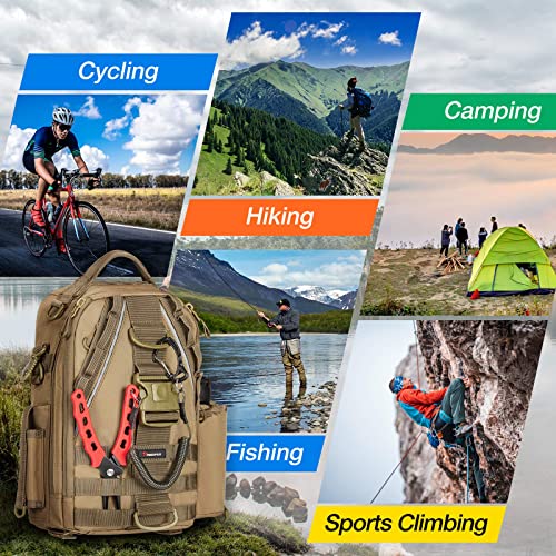 Piscifun Fishing Tackle Backpack With Rod & Gear Holder, Lightweight Outdoor Fishing Tackle Storage Bag, Water-Resistant Multifunctional Fishing Shoulder Pack For Fishing, Hiking, Hunting, Khaki #TOP6