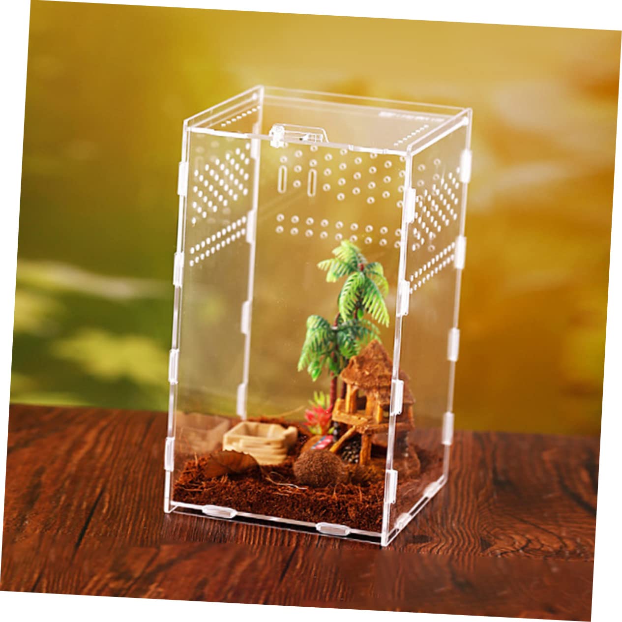 ibasenice Terrarium Magnetische Fütterungsbox für Reptilien aus Acryl mit Konstantem Luftstrom und Durchsichtige Zuchtbox für Schnecken und Frösche im Terrarium Zubehör