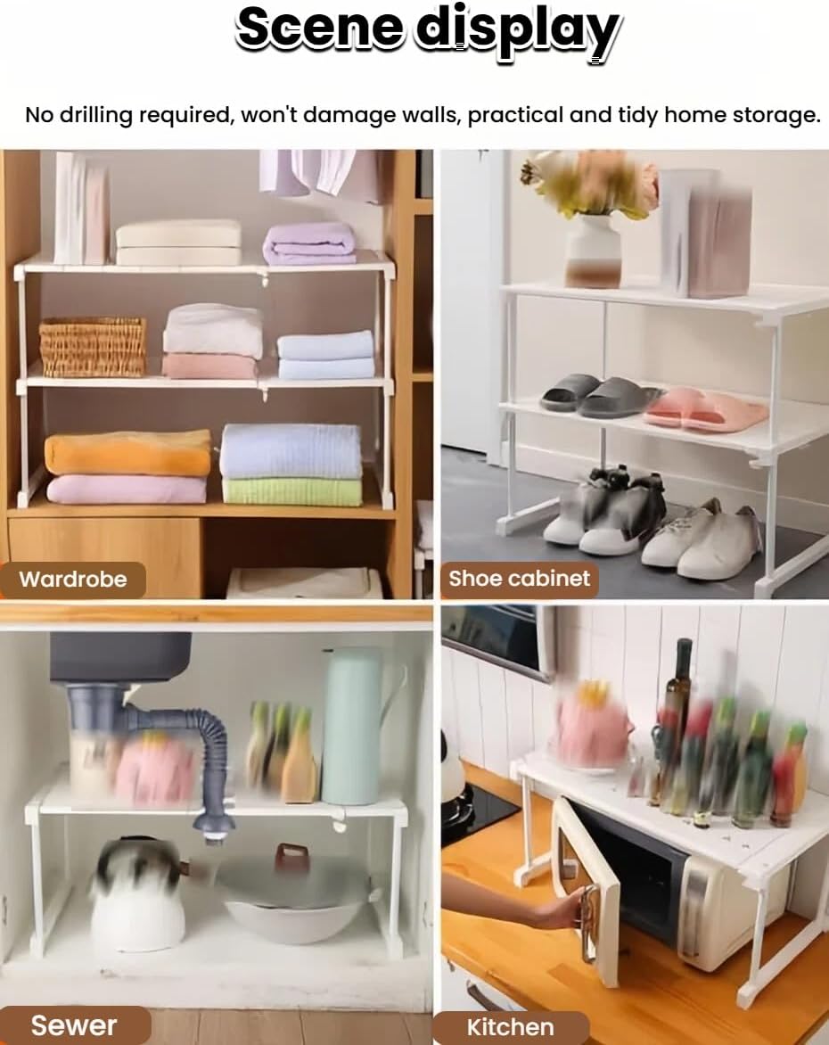 Adjustable Closet Shelf Organizer,Stackable Freestanding Rack,No-Drill Dividers for Wardrobe,Telescoping Split-Level Divider(Medium,24x22 cm)