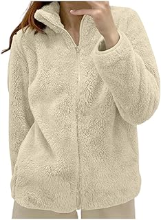 2025 - Chaqueta de forro polar de color liso para mujer con cuello y cremallera, ropa de abrigo acogedora para mujer Abrigo de invierno barato