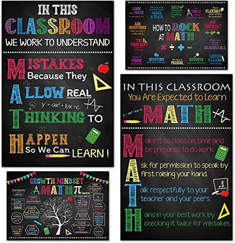 4 Pcs Math Posters (11"x17") - Math Classroom Supplies For Teachers, Math Classroom Decorations For Elementary School, Middle School, High School - Mathematics Education Banner, Math Classroom Signs Must Haves