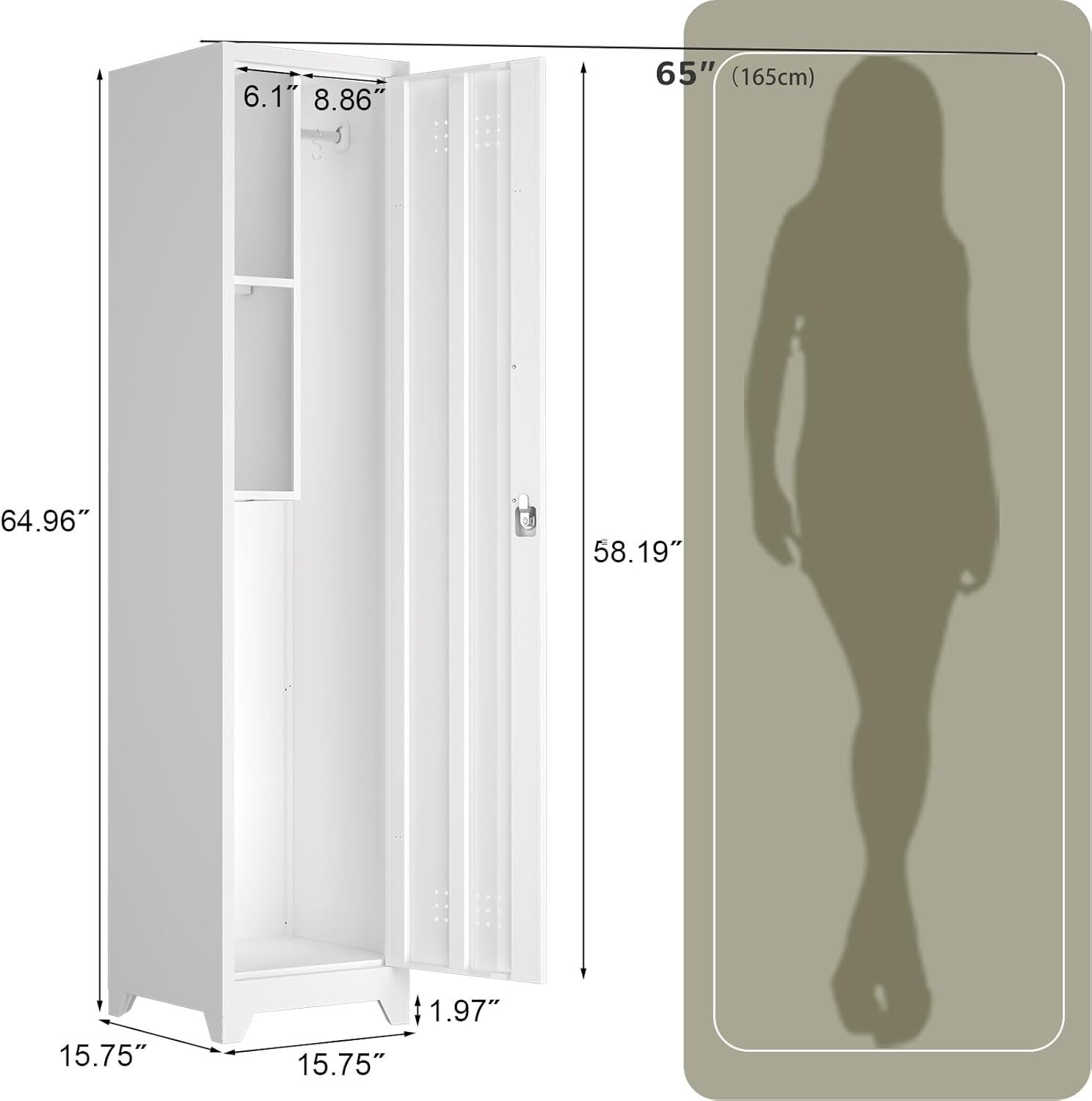 Metal Garage Storage Cabinet,Broom Closet Storage Cabinet,Utility Closet Cabinet for Broom,Garage,Kichen,White