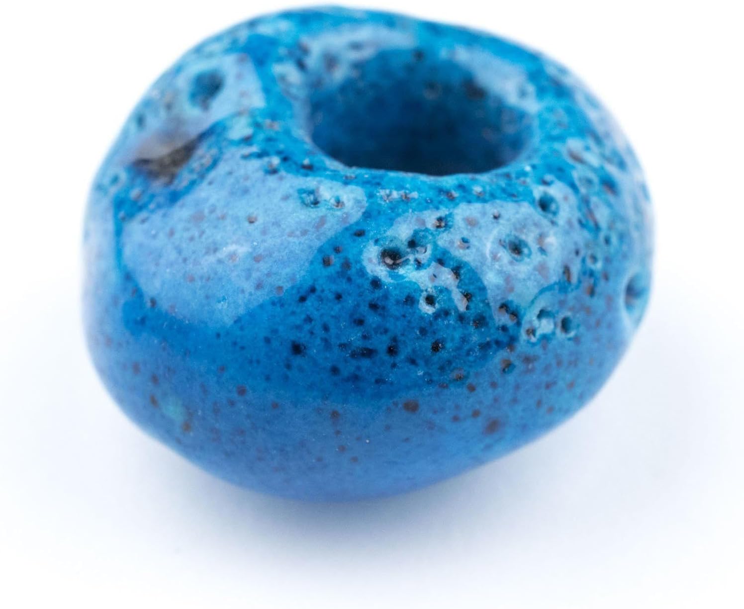 The Bead Chest Vintage Glazed Ceramic Donkey Beads 2 Beads 22mm Middle East Blue Round Glass Large Hole