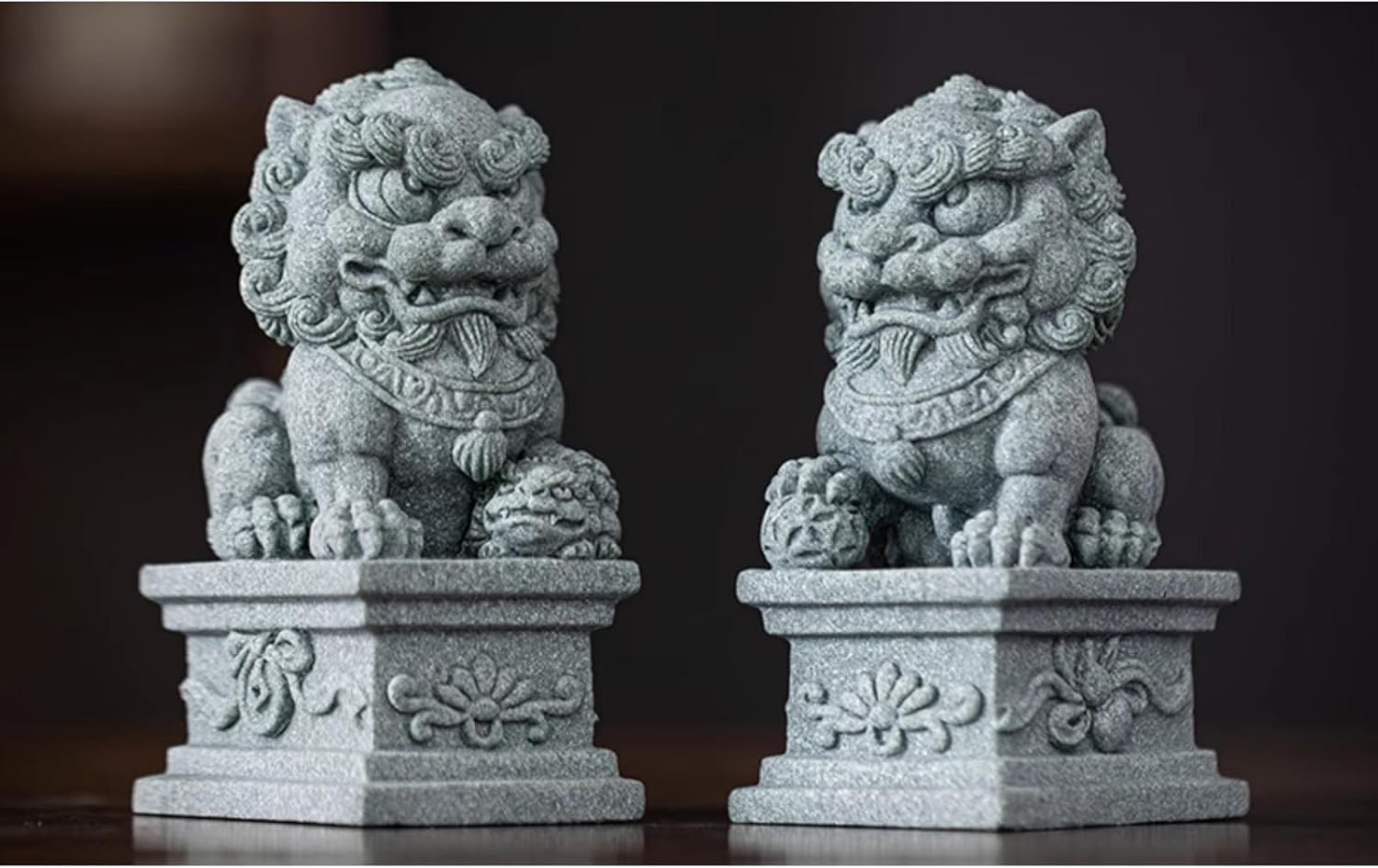 チャイニーズライオン グリーン サンドストーン ティーペット 2点、12cm 4.8インチ、ティープレイティートレイデコレーション