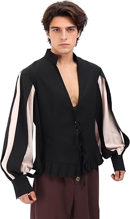 Renaissance Pirate Shirt Men Vampire Medieval Jester Shirts Gothic Costume Tops