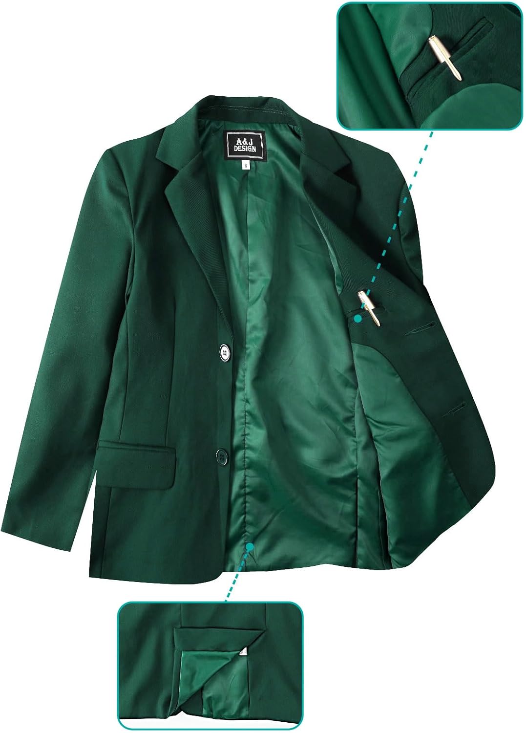 A&J DESIGN Boys 5-Piece Formal Suit Set with Jacket, Dress Pants, Tie, Bowtie and Pocket Square - Image 4