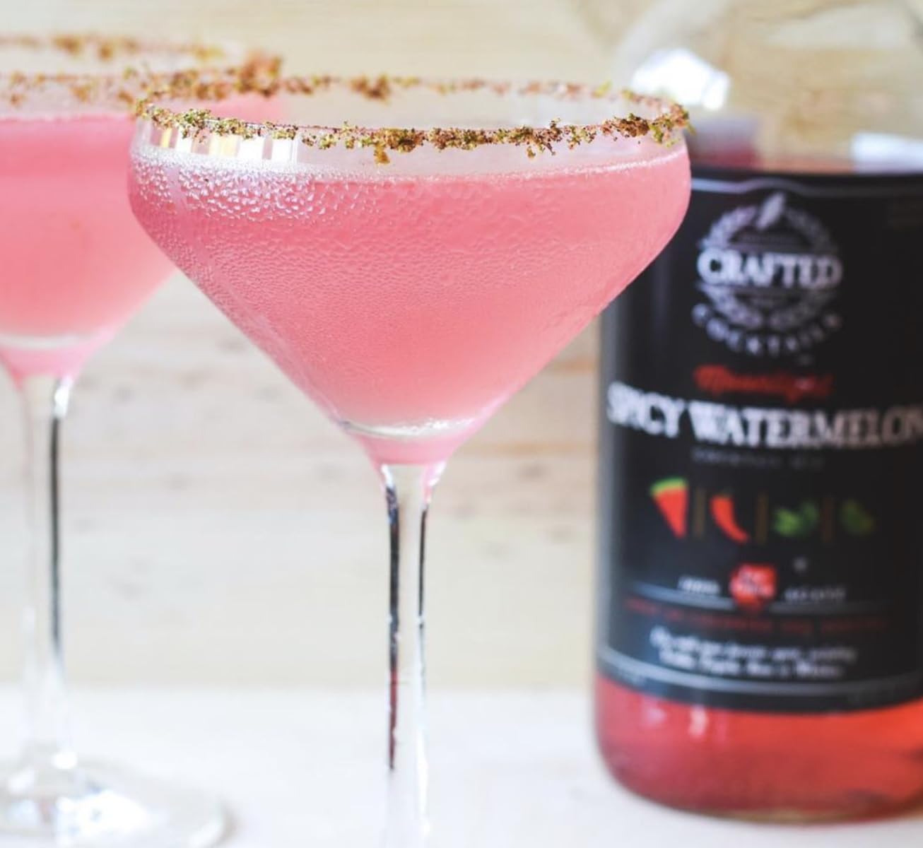 Crafted Cocktails Spicy Watermelon Mix | 2 Pack | Only 70 Calories Per Serving | Sweetened with Agave | Watermelon, Habanero, Lime, & Mint | Makes about 8 Mojitos, Margaritas, Cocktails, or Mocktails per Bottle