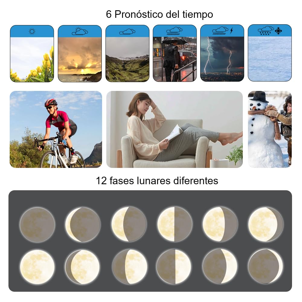 Estación Meteorológica Radio Inalámbrica KETOTEK con 3 Sensores de Exterior Termómetro Digital LCD de Interior Higrómetro Barómetro con DCF,Reloj Alarma,Previsión Meteorológica,Fase Lunar