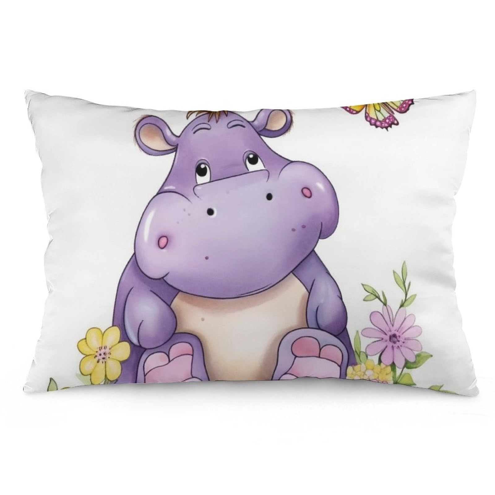 2 Pack Pillow Cases for Hair and Skin, Soft Breathable Pillow Case Covers with Hidden Zipper, Butterfly and Hippo Pillowcase 12 "x20 Pillow Covers for Sleeping Gift